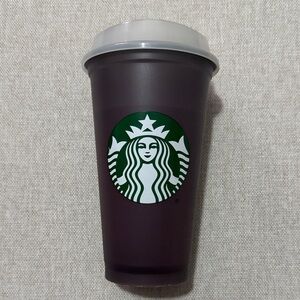 Starbucks Reusable 16 oz cup-Plastic-Dark Plum Color-Cloudy White Lid-EUC
